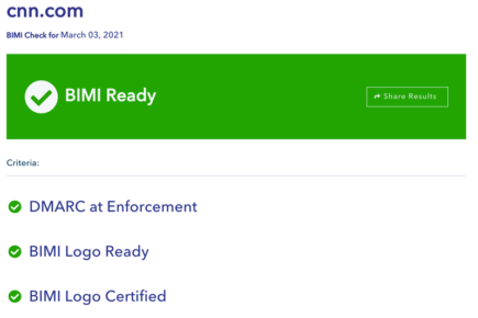 A screenshot of an email from CNN passing a BIMI lookup