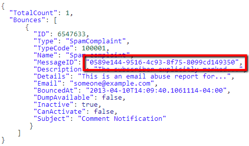 API response to a spam compliant bounce