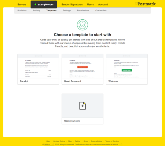 Screenshot of the new Postmark template chooser.