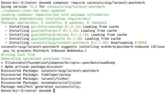 Installing Postmark adapter for Laravel.