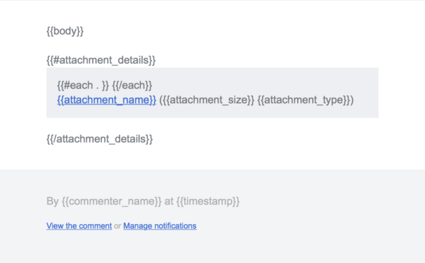 Screenshot of Postmark's comment notification template