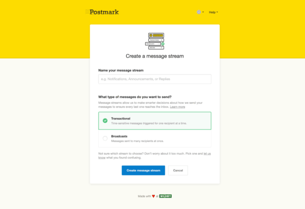 Image of setting up different message streams in Postmark