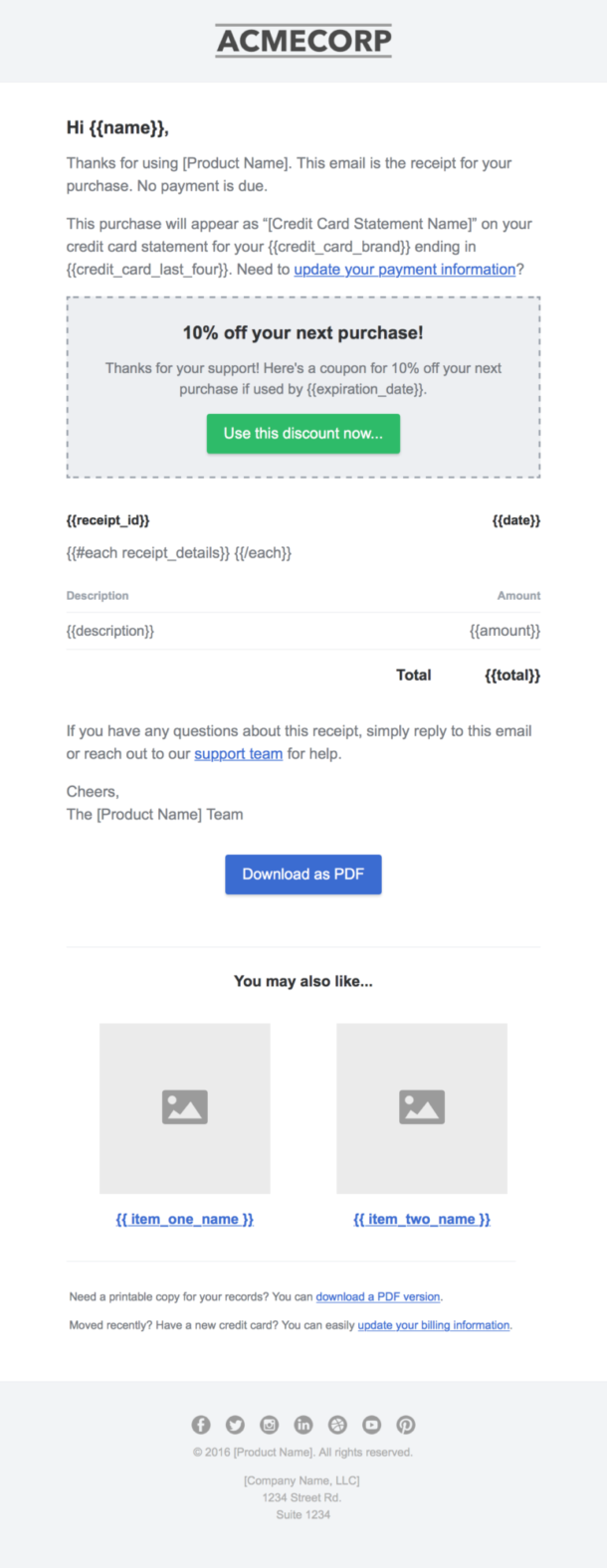 Screenshot of Postmark’s open-source receipt template