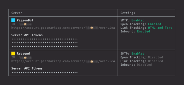 Listing servers using the Postmark CLI