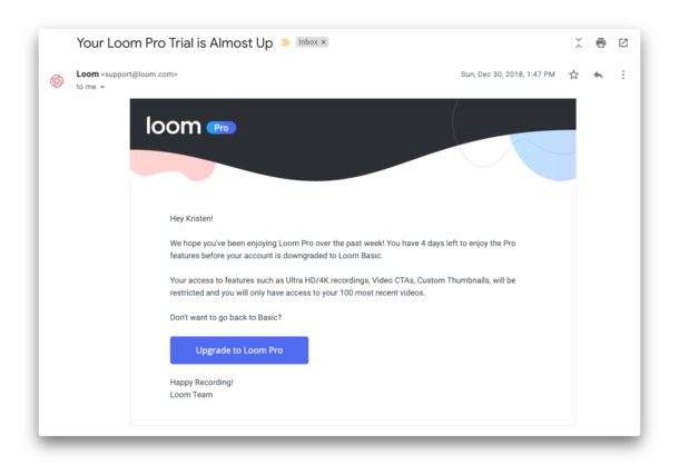 Image of an email from Loom