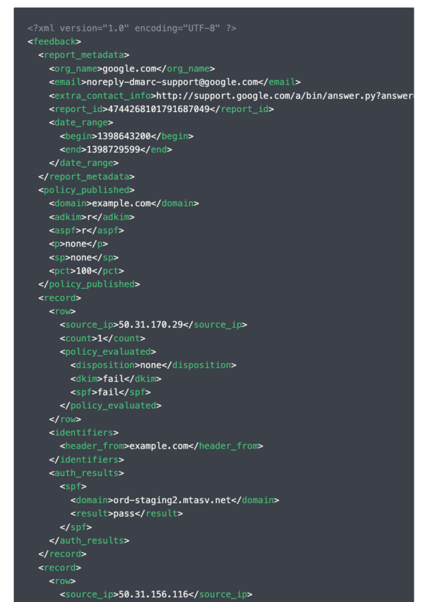 An extract from an XML DMARC report
