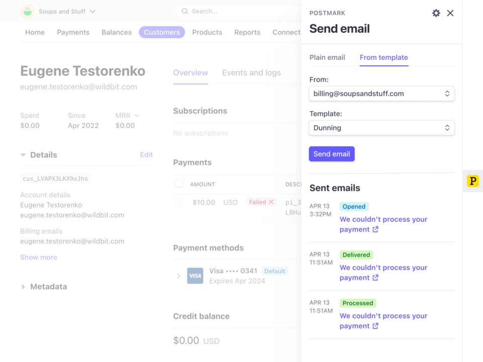 Postmark App for Stripe: Engagement insights