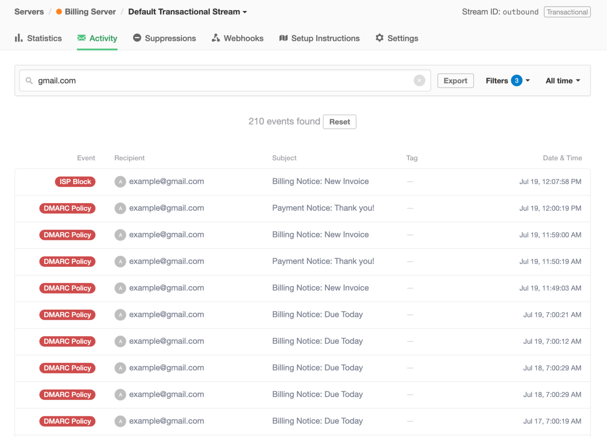 DMARC bounce visualization in Postmark