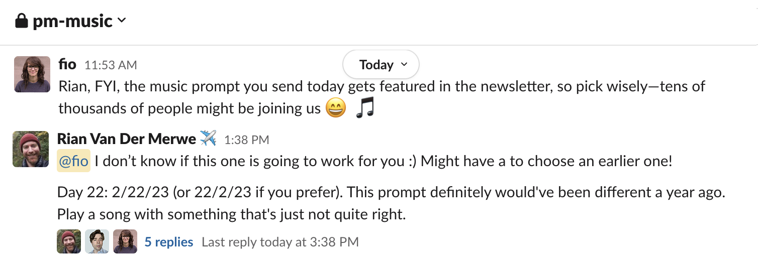 Postmark's music channel on Slack