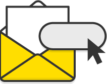 Illustration: An open envelope behind a cursor hovering over a button