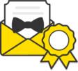 Illustration: An open envelope with a letter coming out the top that has a bow tie attached