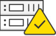 Illustration: Two severs stacked on top of each other behind a yellow triangle containing a tick