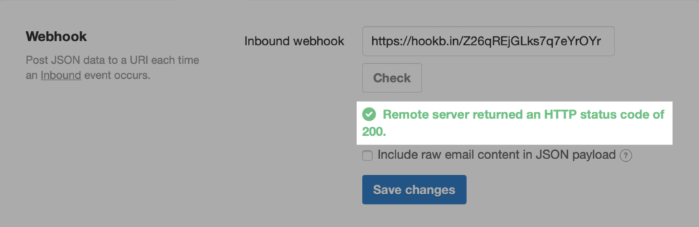 Check inbound webhook url