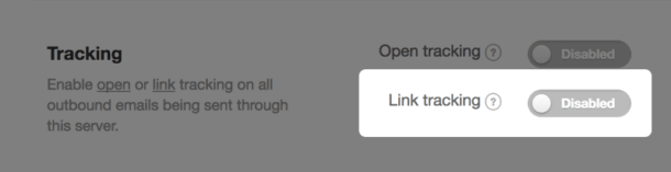 Screenshot of link tracking setting.