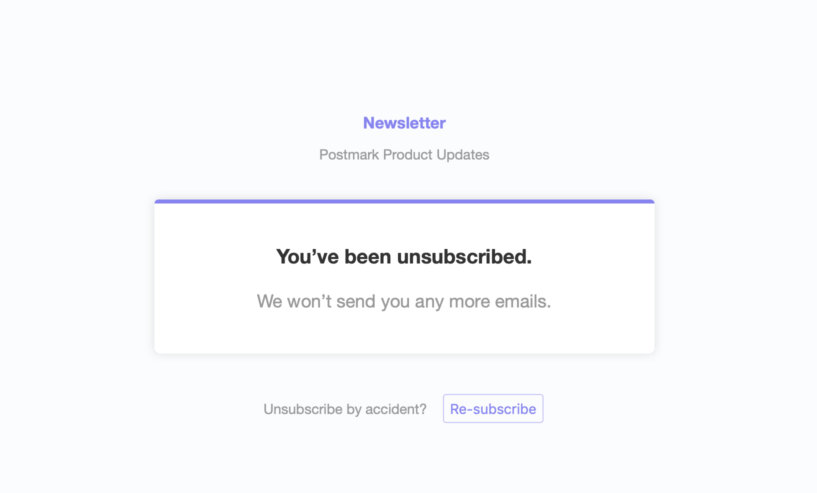 Unsubscribe confirmation page